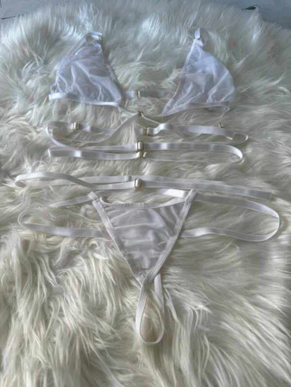Worn White Strappy T-String & See-Through Top Set – Calendar Edition