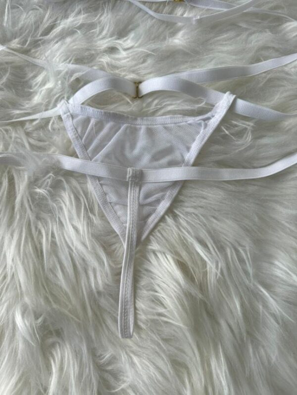 Worn White Strappy T-String & See-Through Top Set – Calendar Edition - Image 2
